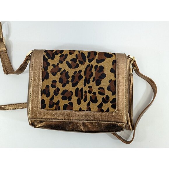 RJ Graziano Crossbody Handbag Purse Bronze Leopard Leather Bag Tassel - Picture 7 of 14